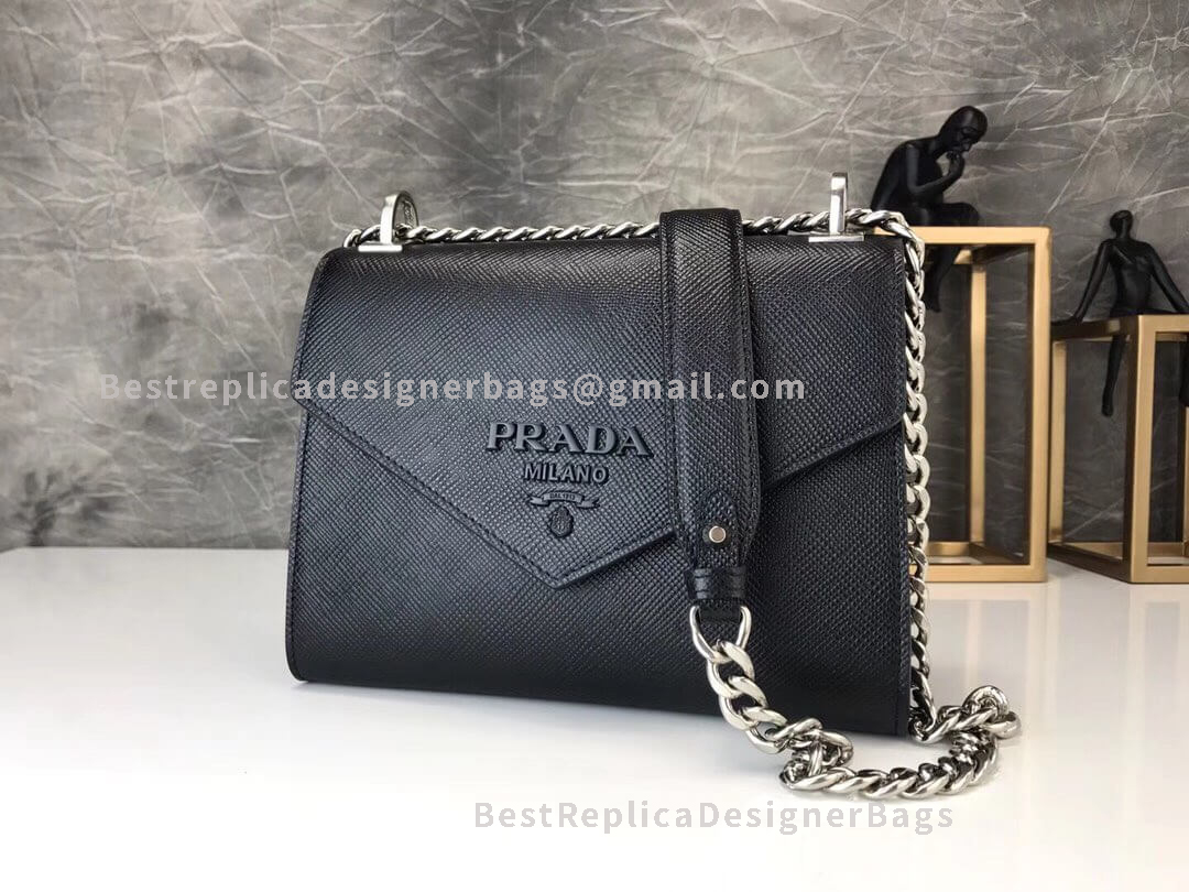 Prada Monochrome Black Mini Saffiano Leather Shoulder Bag SHW 127